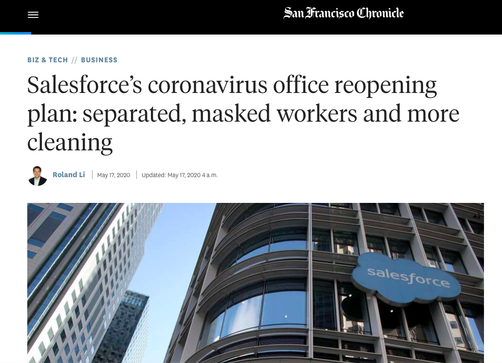 Salesforce coronavirus office reopening plans 